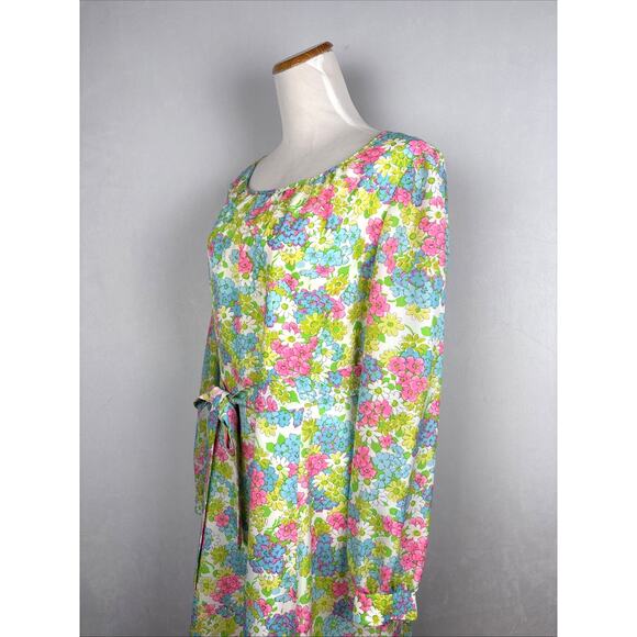 Posh Jay Anderson Vintage Dress Women's 16 Midi Retro Colorful Floral Belt Tie - Picture 5 of 12